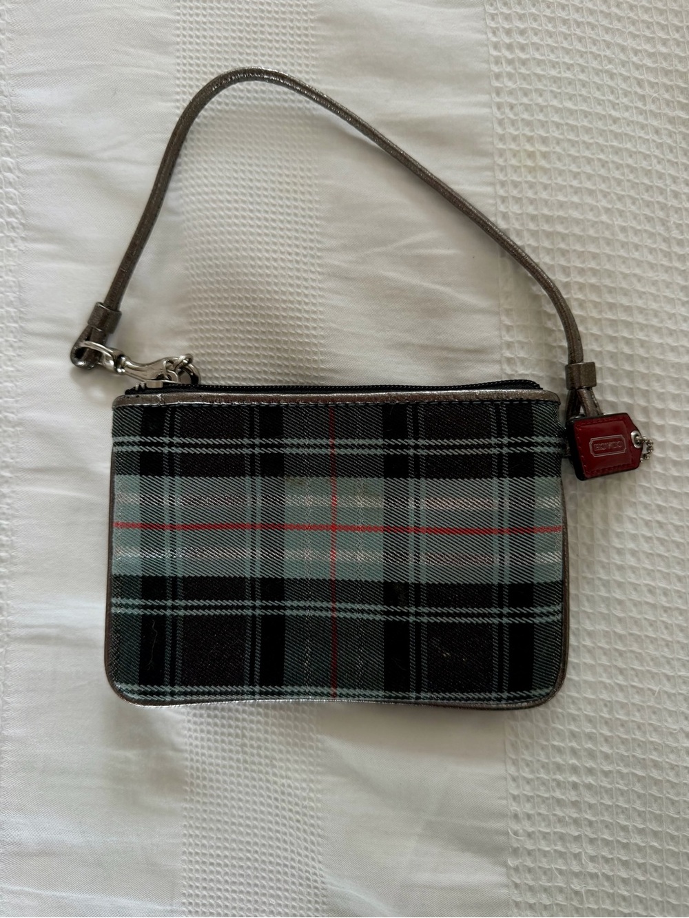 Coach Poppy Plaid Graphic Wristlet - Black, Gray & Red Accents - Picture 3 of 5